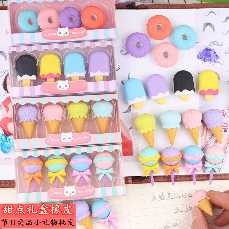 ممحاة هدية علبة كرتونية إبداعية جائزة عطلة للطلاب ممحاة برجر حلوى ممحاة - Image 2